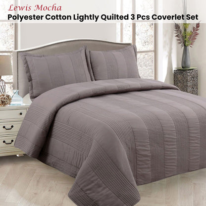 Lewis Mocha 3 Pce Lightly Quilted Polyester Cotton Coverlet Set Queen