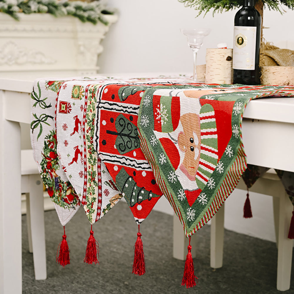 Christmas Table Runner thickened knitted Dining Tablecloth Xmas Party Decor(Elk)