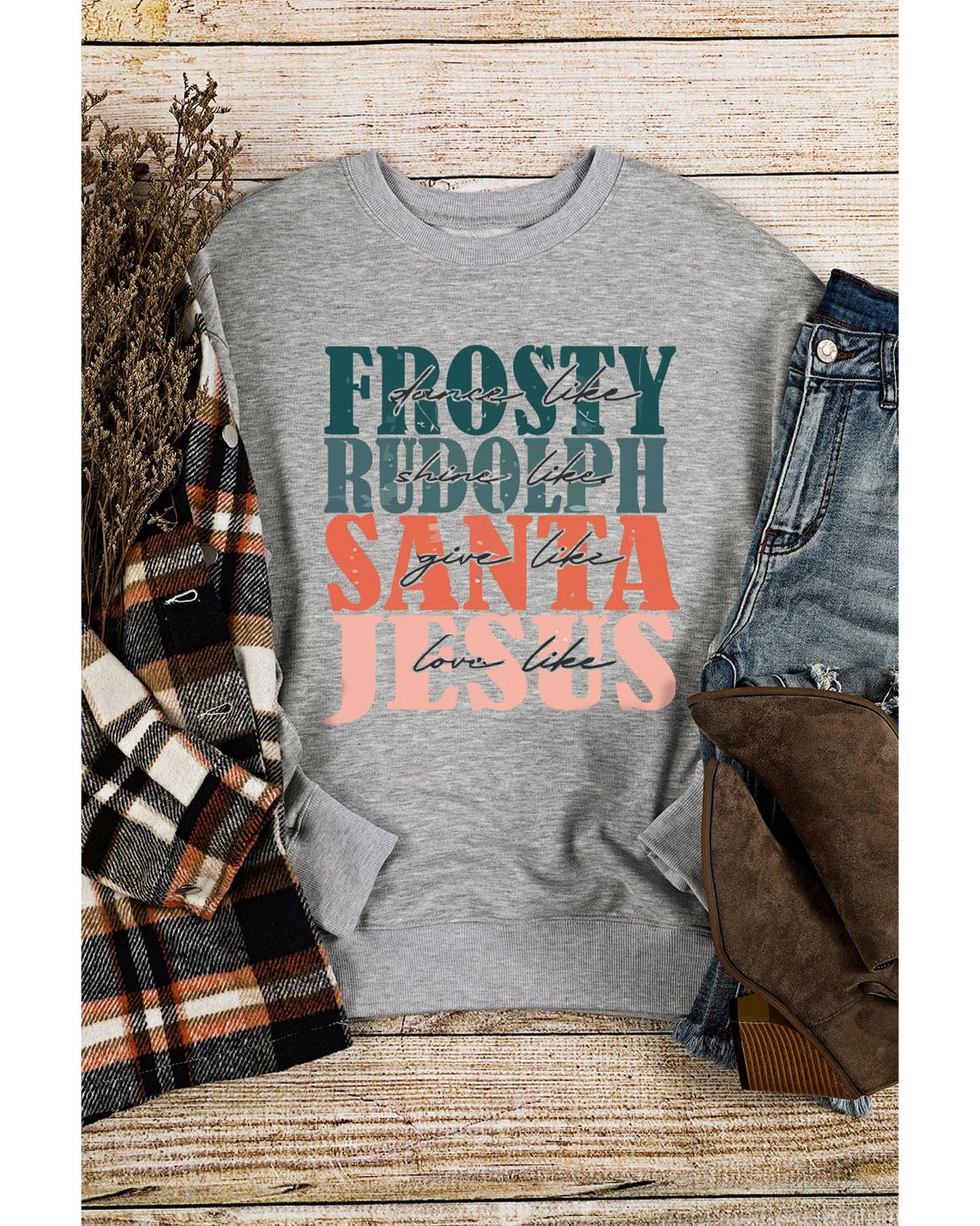 Azura Exchange Long Sleeve Sweatshirt with Frosty Rudolph and Santa Jesus - L