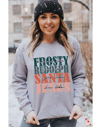 Azura Exchange Long Sleeve Sweatshirt with Frosty Rudolph and Santa Jesus - L