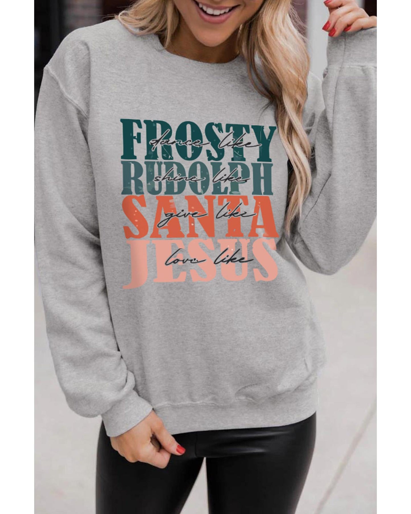 Azura Exchange Long Sleeve Sweatshirt with Frosty Rudolph and Santa Jesus - L