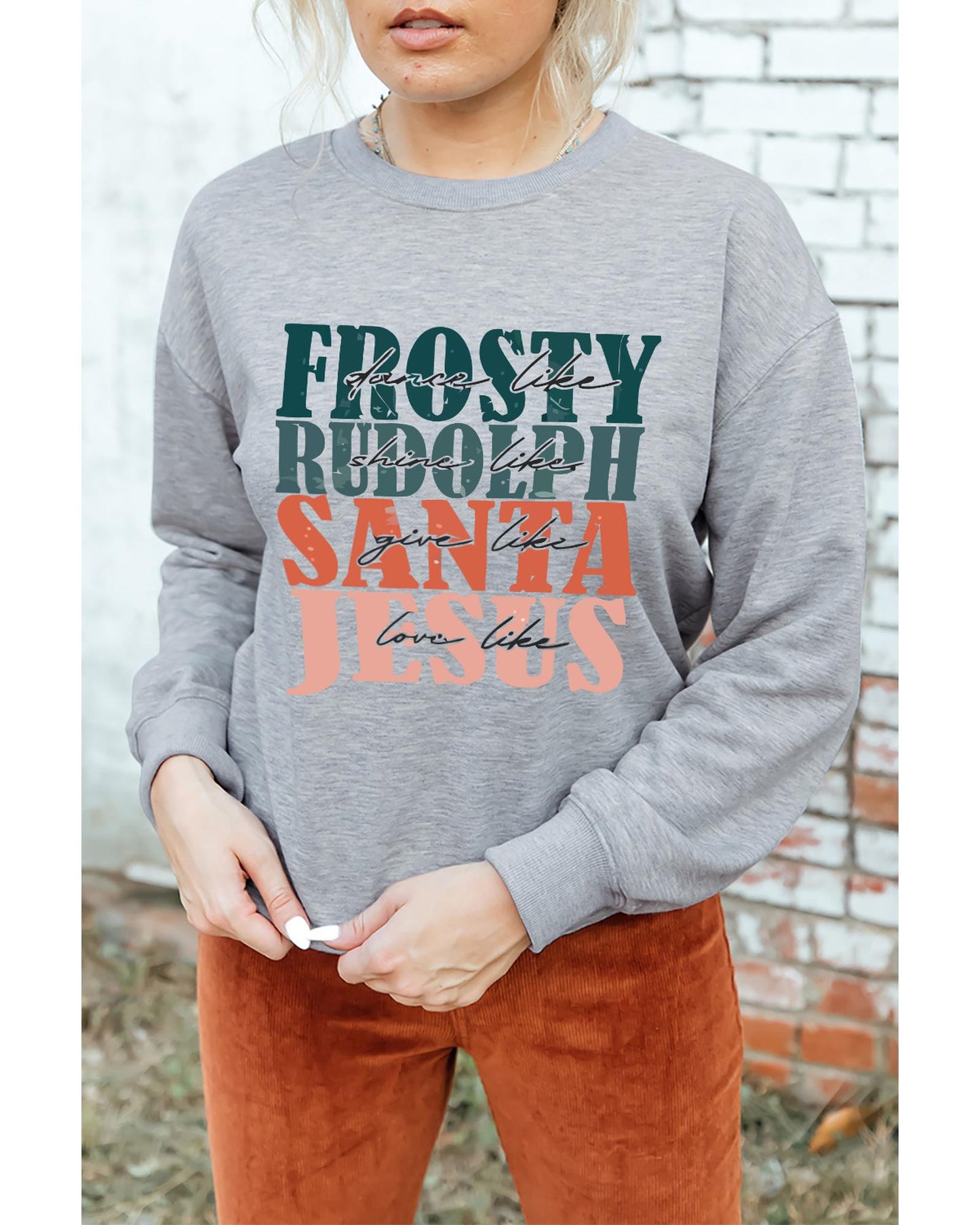 Azura Exchange Long Sleeve Sweatshirt with Frosty Rudolph and Santa Jesus - L