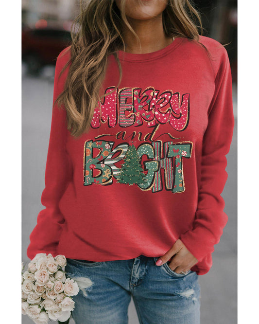 Azura Exchange Merry and Bright Xmas Tree Sweatshirt - L