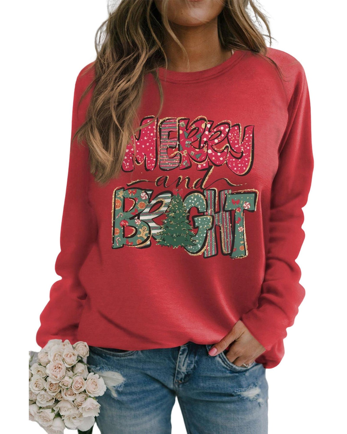 Azura Exchange Merry and Bright Xmas Tree Sweatshirt - XL