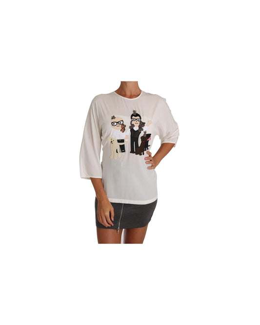 DOLCE & GABBANA White Multicolor Figure Family T-shirt 44 IT Women