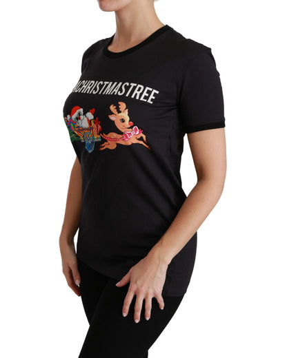 Crewneck Short Sleeve T-shirt with Black #ImAChristmasTree Print 36 IT Women