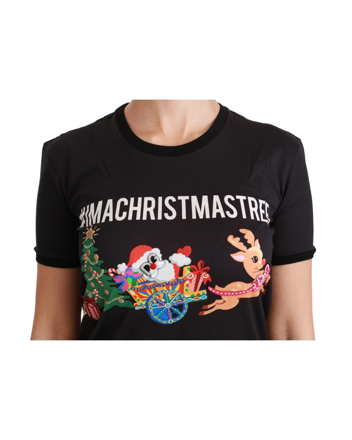 Crewneck Short Sleeve T-shirt with Black #ImAChristmasTree Print 36 IT Women