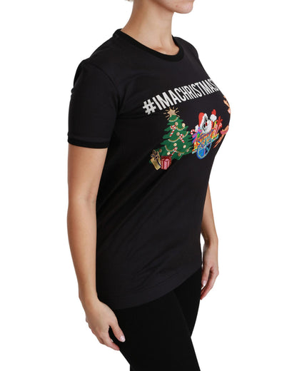 Crewneck Short Sleeve T-shirt with Black #ImAChristmasTree Print 44 IT Women