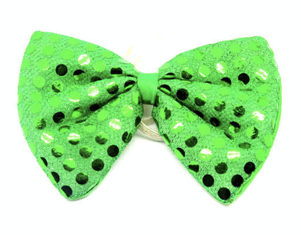 SEQUIN BOW TIE Polka Dots Bowtie Party Unisex Costume  13cm x 9cm Clown - Green