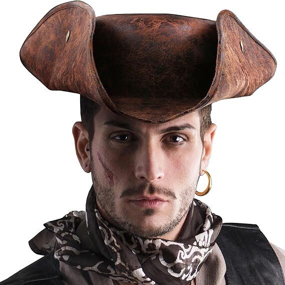 Durashape Brown Pirate Tricorn Hat Tri-Corner Faux Leather Captain Cowboy Costume