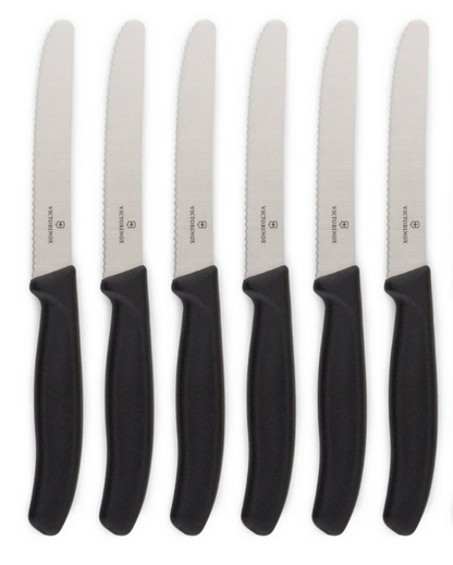 6x Victorinox Standard Wavy Edge Steak and Tomato Knife - Black