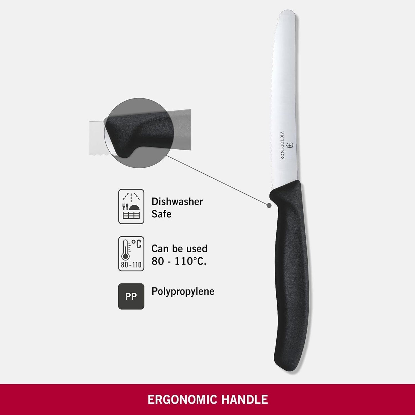 6x Victorinox Standard Wavy Edge Steak and Tomato Knife - Black