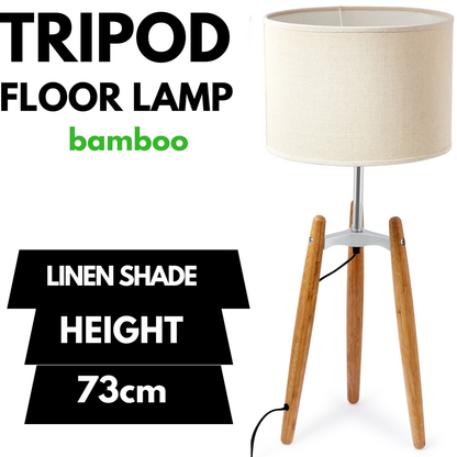 73cm Bamboo Tripod Table Lamp Light Modern Vintage w Beige Linen Shade