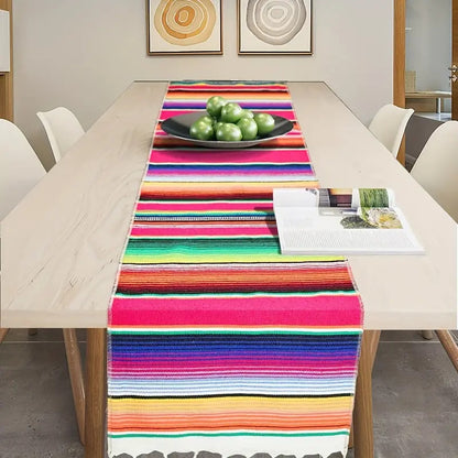 Rainbow Table Runner Stripe With Tassel Mexican Tablecloth Wedding Party Decor