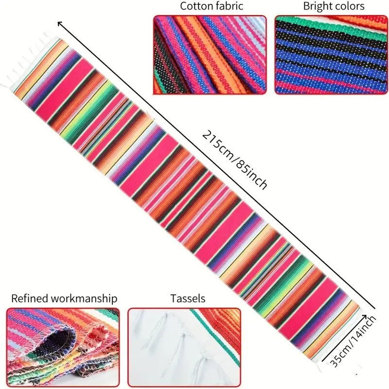 Rainbow Table Runner Stripe With Tassel Mexican Tablecloth Wedding Party Decor