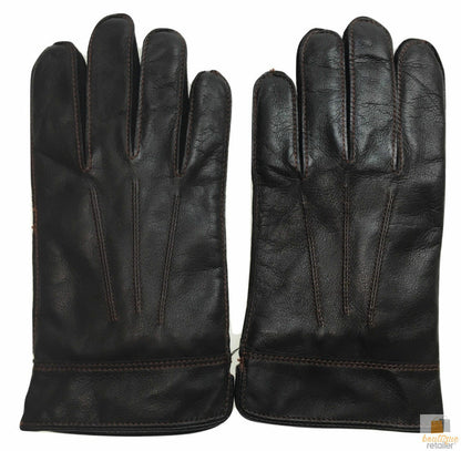 DENTS Sheepskin Leather Gloves with Detail Mens Warm Winter ML8043 - Brown - Small