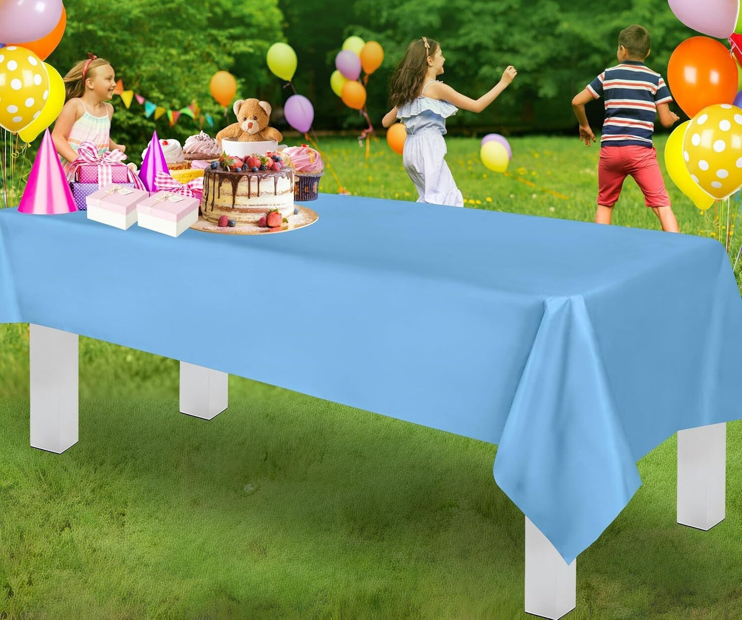 Table Cloth Cover Reusable & Washable Xmas Party 137cm x 274cm (54"x108") in Sky Blue