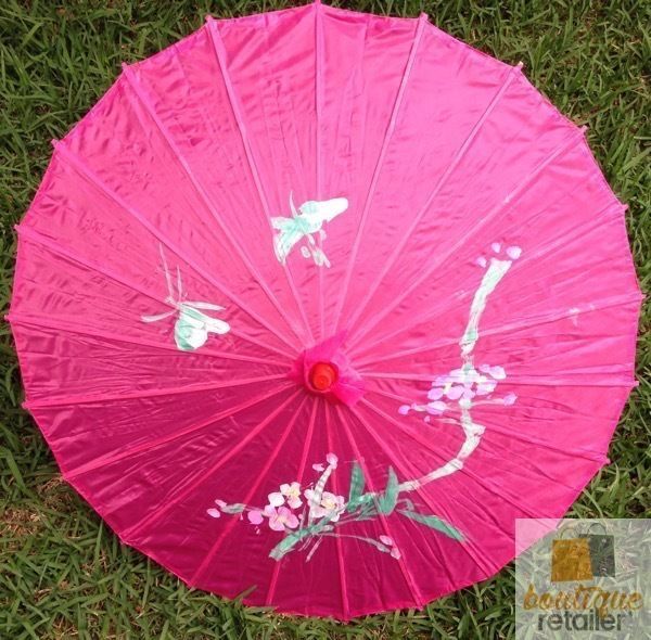 PARASOL UMBRELLA Chinese Japanese Bamboo Flower Pattern Fabric 80cm Diameter - Hot Pink