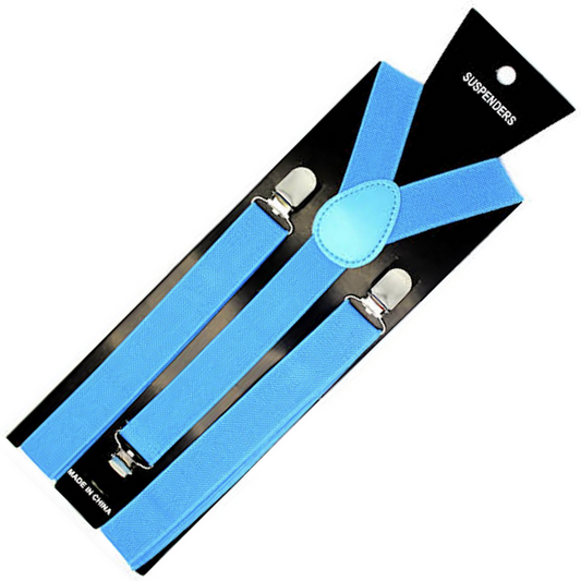 Mens Suspenders Braces Adjustable Strong Clip On Elastic Formal Wedding Slim - Sky Blue