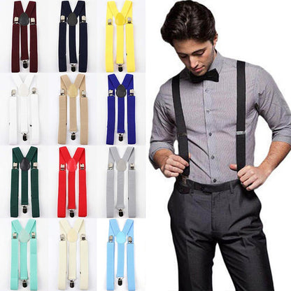 Mens Suspenders Braces Adjustable Strong Clip On Elastic Formal Wedding Slim - Yellow