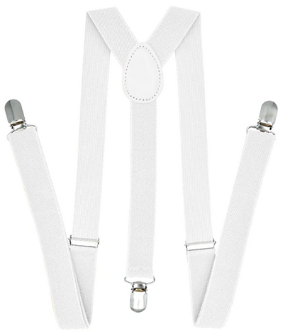 35mm WIDE SUSPENDERS Mens Adjustable Braces Clip On Trouser Elastic Y-Back - White