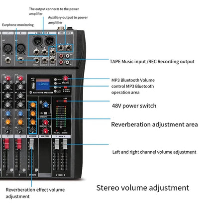 Hridz CT-80S Professional Audio Mixer – 8 Channels Bluetooth USB Mixer with Effects, 48V Phantom Power, and Built-in Sound Card, 8 Channels Audio Sound Mixer Mixing DJ Console USB with 48V Phantom Power