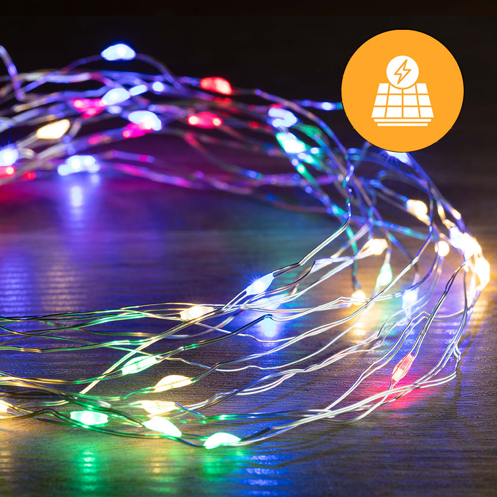 Solar + USB 200 LED Dual Use Wire Lights – 19.9m, available in 3 Colors - Multicolor