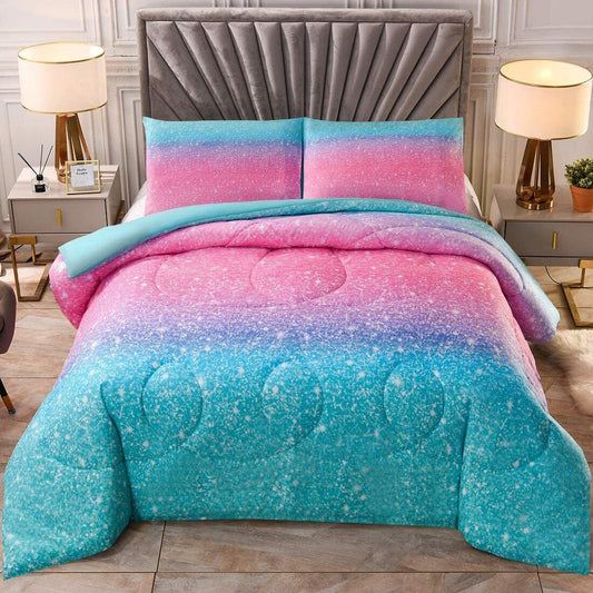 Marble Gradient Comforter Set, King Size, Quilted Bedding with Pillowcases