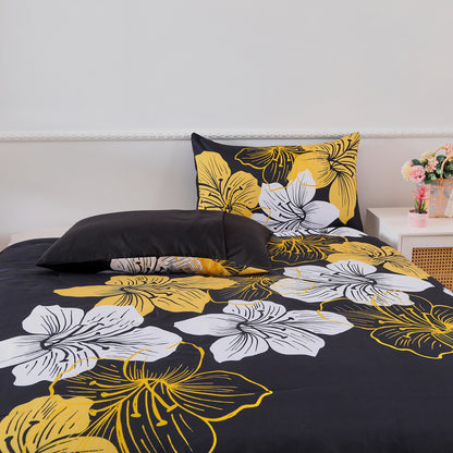 King Comforter Set, Black/Gold Floral 3-Piece Bedding, Soft Microfiber for All Seasons