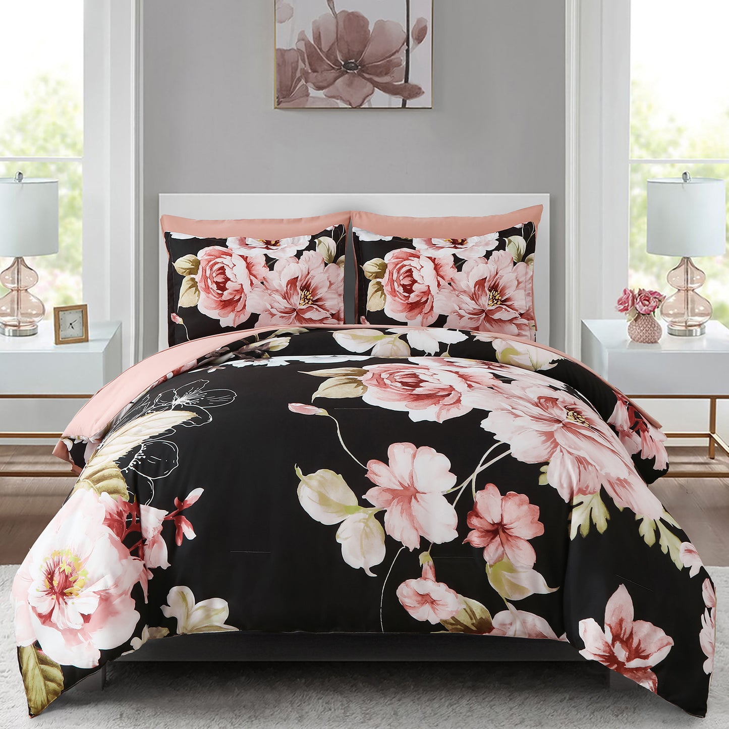 Soft Warm Floral Comforter Set, King Size, Ultra-Plush Bedding with Pillowcases