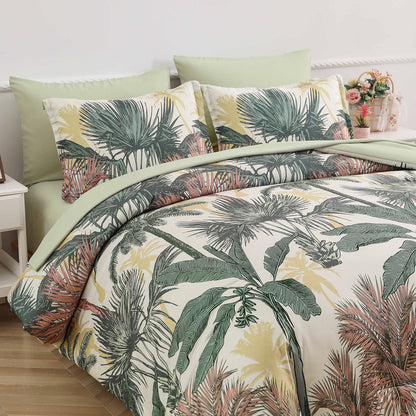 Soft Floral Leaf Comforter Set, King Size, Warm Quilted Bedding with Pillowcases