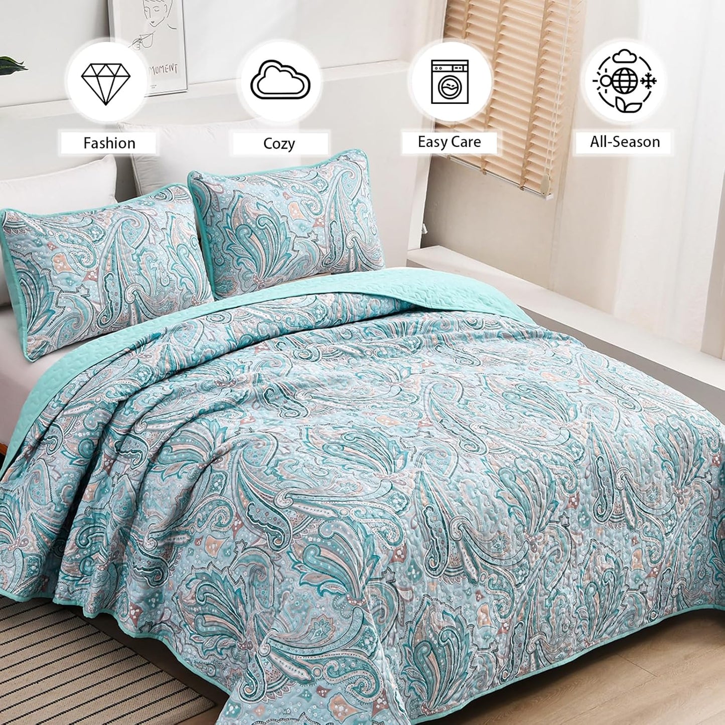 Distinctive Quilted Coverlet and Pillowcases Set: Make a Bold Statement - Queen size