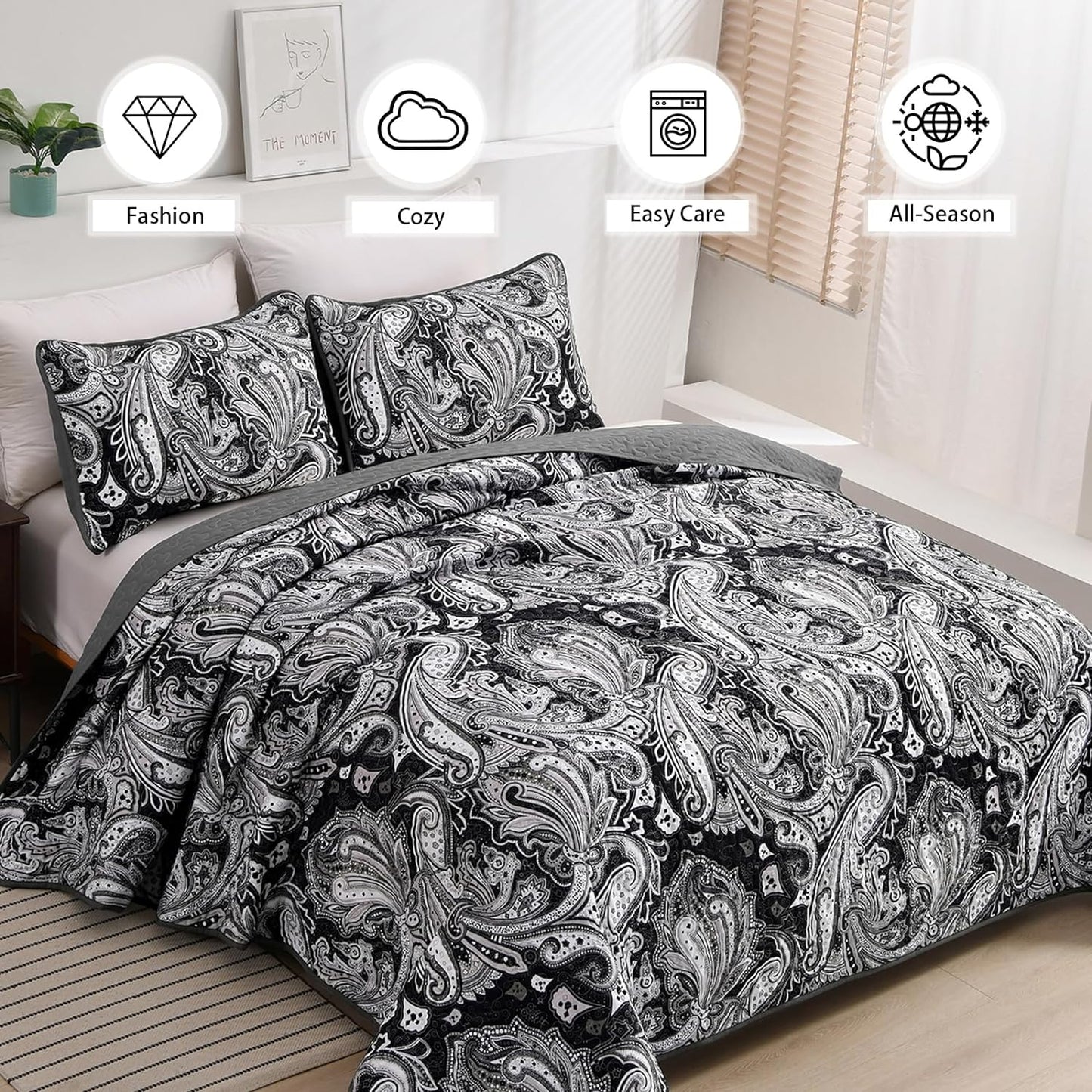 Artful Quilted Coverlet and Pillowcases Set: Beauty in Every Stitch - Queen size