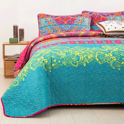 Colorful Quilted bedspread and pillowcovers set: Add a Splash of Color - Queen size