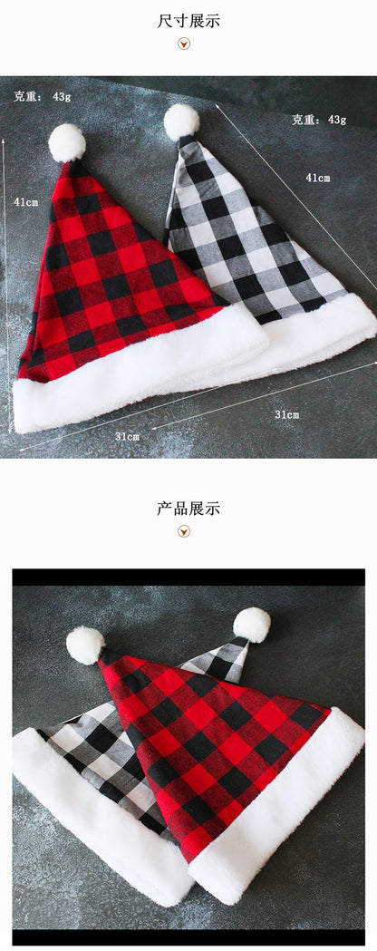 2 Pack Plaid Santa Hats for Adults, Buffalo Check Christmas Hats with White Fur Trim