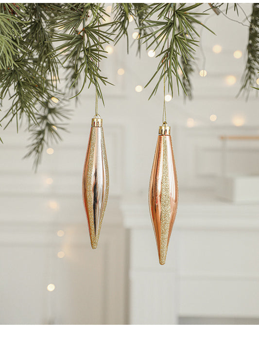 Set of 10 Christmas Ornaments -Gold & Rose Gold Holiday Tree Decorations