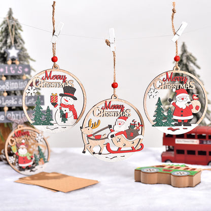 Set of 4 Wooden Christmas Hanging Ornaments – Santa, Snowman, and Reindeer Decorations （2 set, 8 pieces in total)）