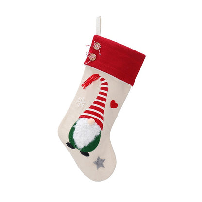 Christmas Gnome Stocking with Red Striped Hat and Decorations - Holiday Decor (3 pieces)