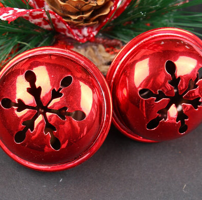 Red Star Christmas Ornament with Bells and Pinecone - Holiday Wreath Decoration 10 pieces