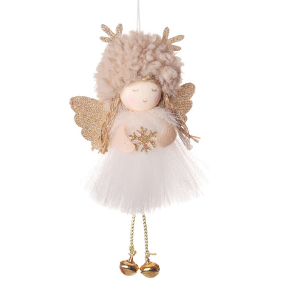 Gold and White Angel Ornament with Bells and Glitter Wings - Christmas Hanging Decoration 16*10*5cm Coffee colour (5 pieces)