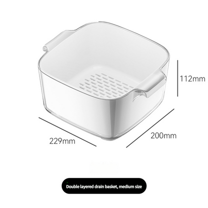 Two-Layer Drain Basket Colander - Medium Size (White, 2 set)