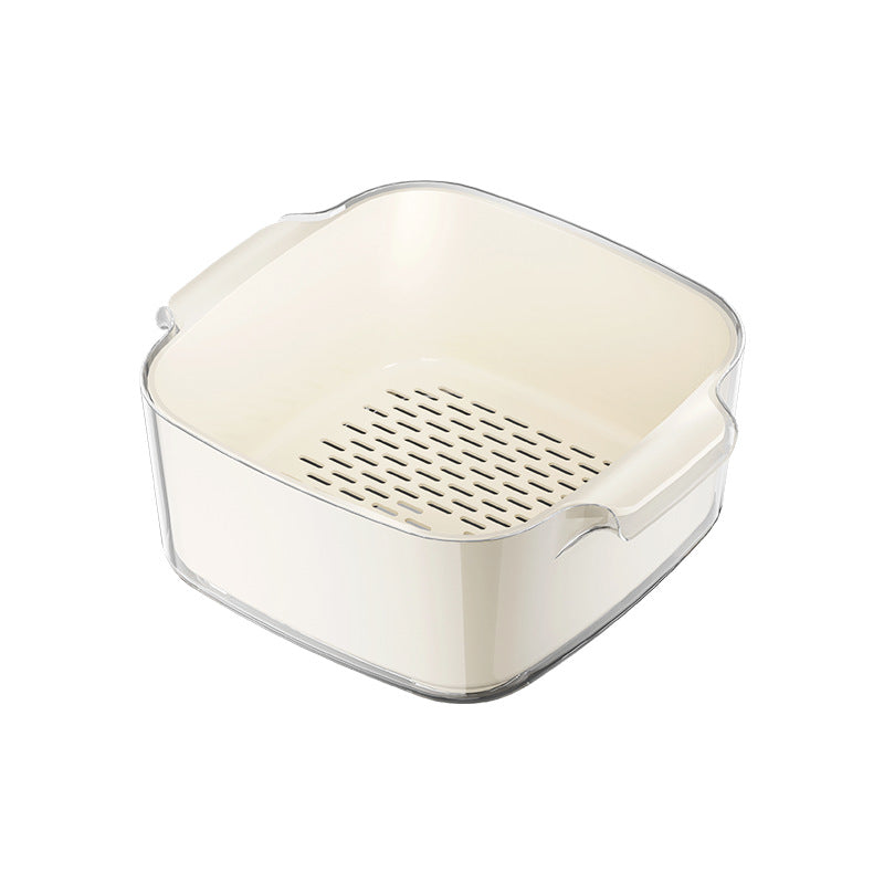 Two-Layer Drain Basket Colander - Medium Size (White, 2 set)