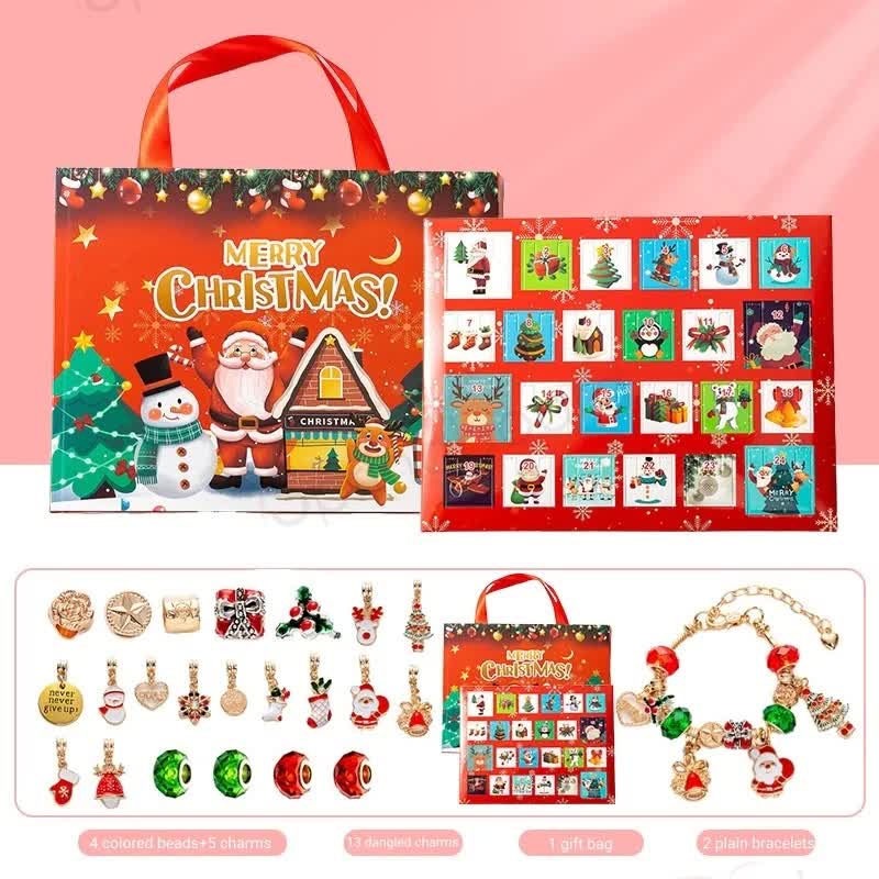 Christmas Charm Bracelet Advent Calendar - Festive Jewelry Gift Set with Pendants and Beads