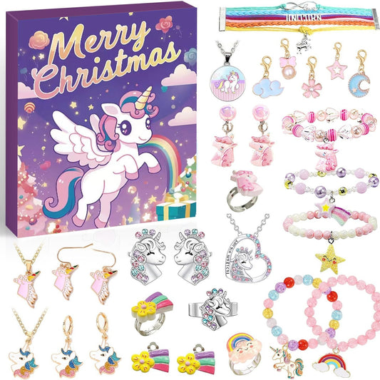 Unicorn-Themed Jewelry Advent Calendar - DIY Bracelets, Charms, and Accessories Gift Set