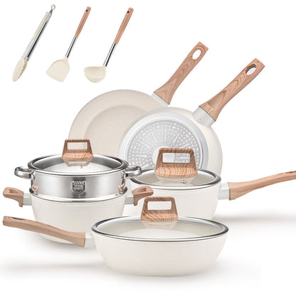 YEJ 12-Piece Non-Stick Complete Cookware Set | Pots, Pans & Utensils  (White)