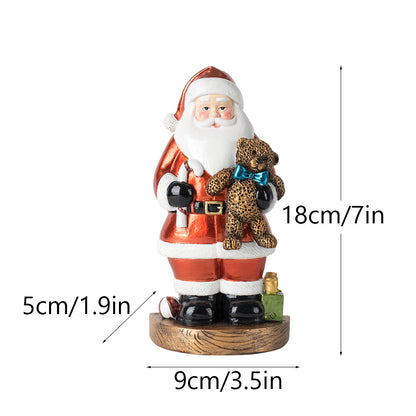 Santa Claus Figurine with Bear - 18cm Festive Resin Christmas Decoration