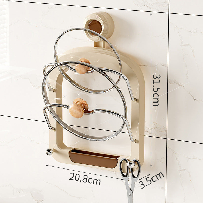 Wall-Mounted Pot Lid Organizer Rack - Kitchen Storage Holder with Adhesive Mount (31.5 x 20.8 x 3.5 cm)