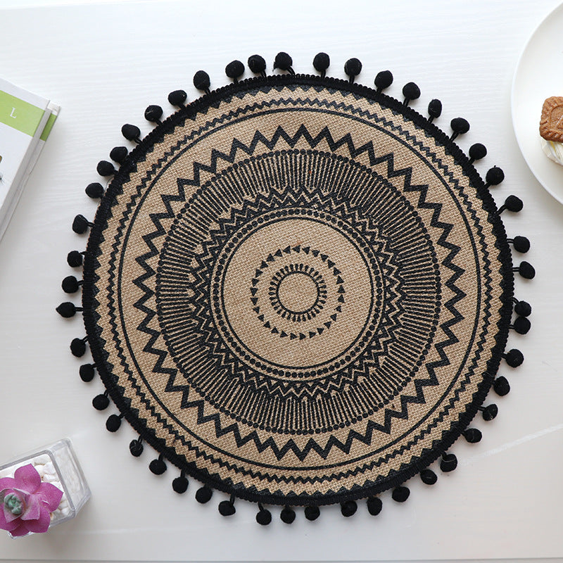 Bohemian Round Woven Placemats | Set of 5 with Fringe Design