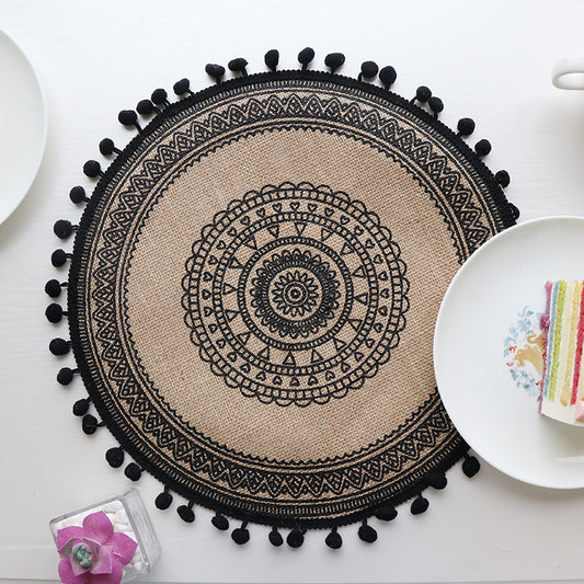 Bohemian Round Woven Placemats | Set of 5 with Fringe Design