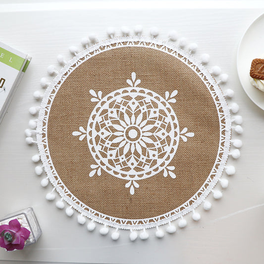 Bohemian Round Woven Placemats | Set of 5 with Fringe Design